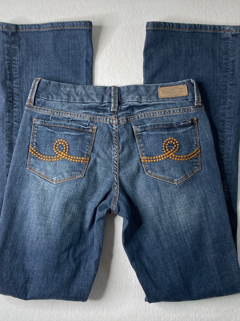 Seven7 Jeans Womens 29 Low Rise Bootcut Embellished Pocket Medium Wash Denim Y2K